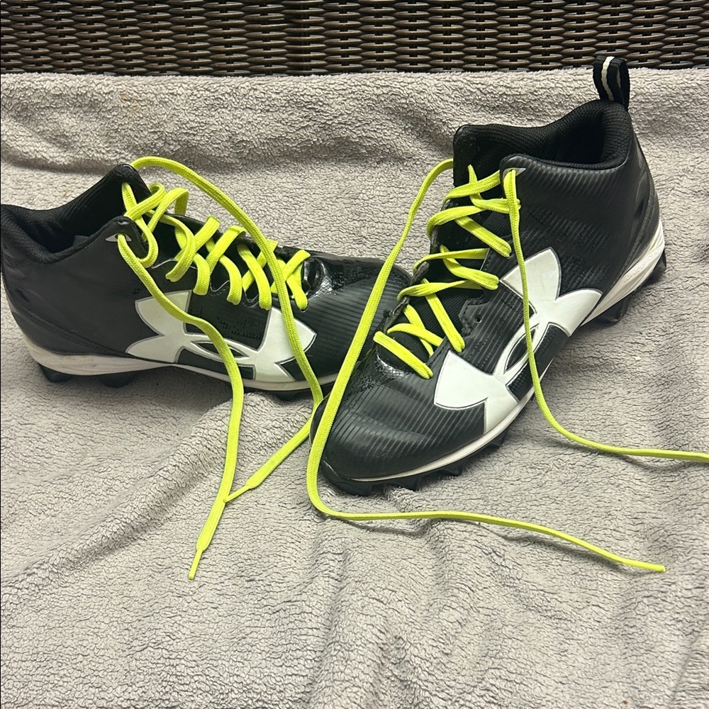 Under Armour Black and White Cleats with Bright Yellow Laces